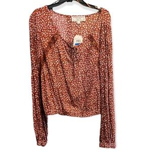 Hippie Rose Boho Bohemian Crochet-Inset Floral-Print Top XL NEW NWT